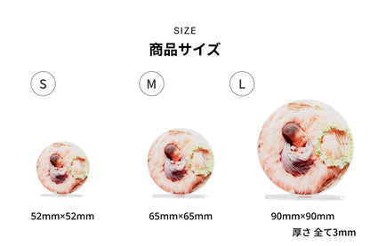 SIZE 商品サイズ Sサイズ 52mm×52mm／Sサイズ 65mm×65mm／Sサイズ 90mm×90mm／厚さ 全て3mm
